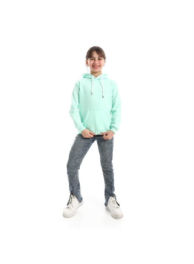 Andora Long Sleeves Plain Comfy Girls Hoodie_Aqua Green - Image 5
